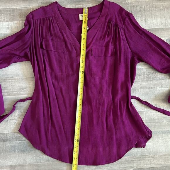 Matilda Jane Womens Tunic Long Sleeve Size Large Plum Purple V-neck Tie Waist - Picture 11 of 14